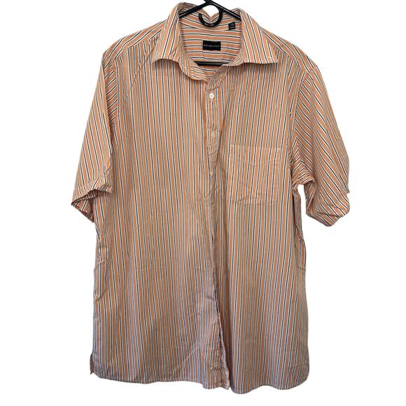 Rochester Men's XL Tall Stripped Short Sleeve Orange/Blue Casual Button Up - Picture 1 of 11